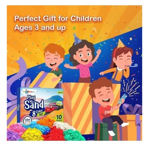 LITTLE CHUBBY ONE 8 Color Kids Play Sand Set 5 Lbs of Sand 10 Molds Non-Toxic - Picture 2 of 11